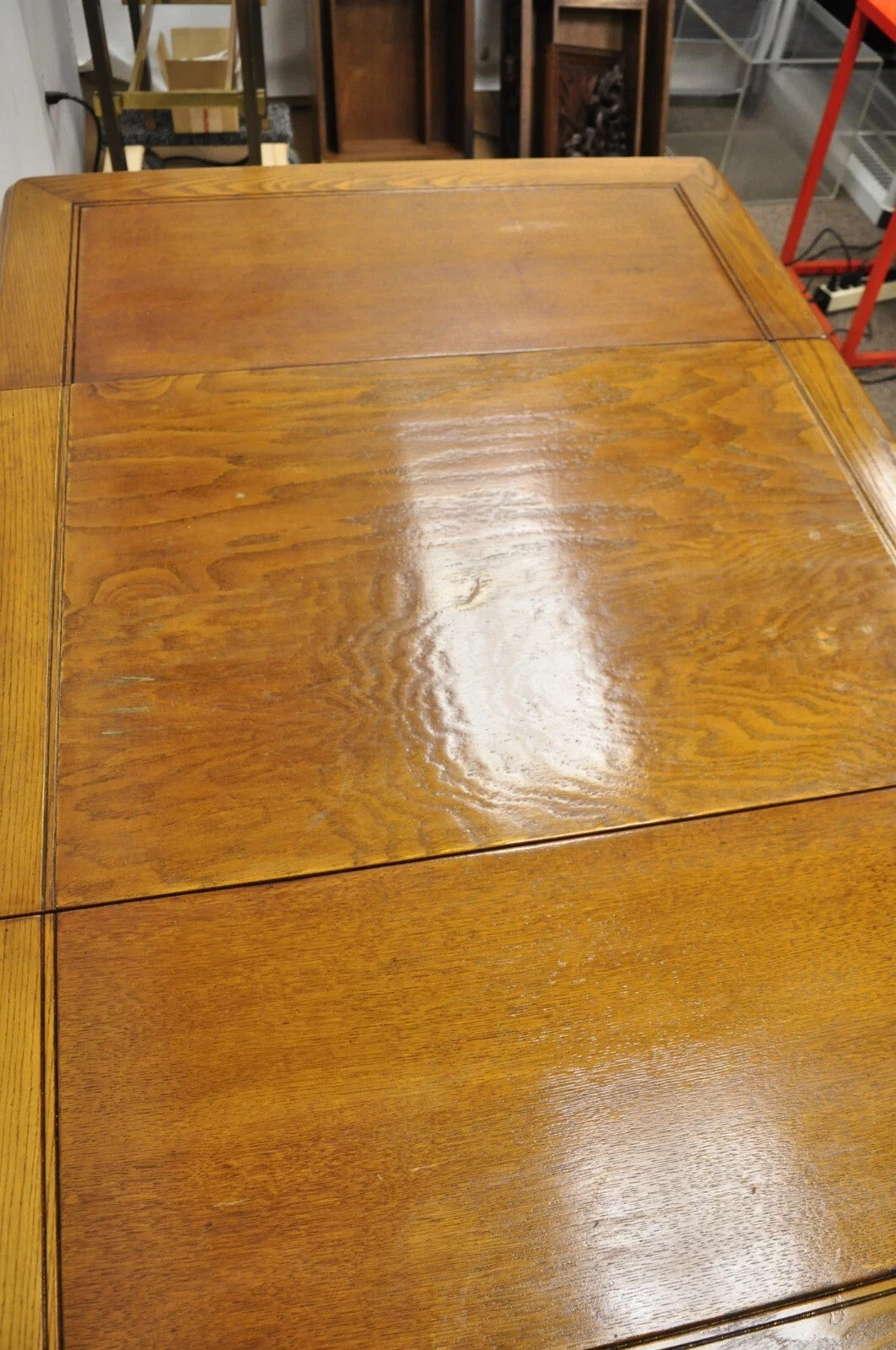 Vintage Mid Century Modern Klismos Saber Leg Oak Wood Drop Leaf Dining Table