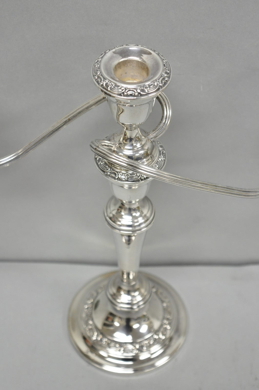 Vintage Gorham YC3021 Silver Plated 3 Arm Convertible Candelabra - a Pair