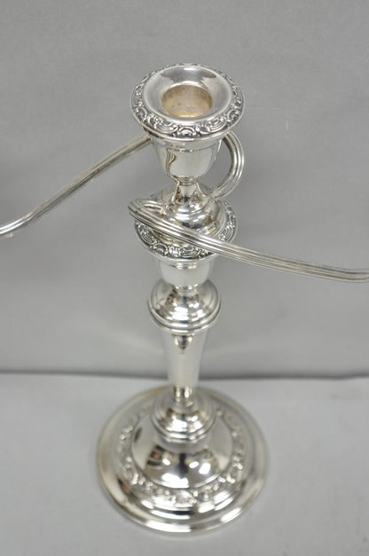 Vintage Gorham YC3021 Silver Plated 3 Arm Convertible Candelabra - a Pair