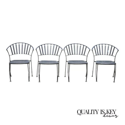 Modern Woodard Pinecrest Style Wrought Iron Garden Patio Dining Chair - Set of 4