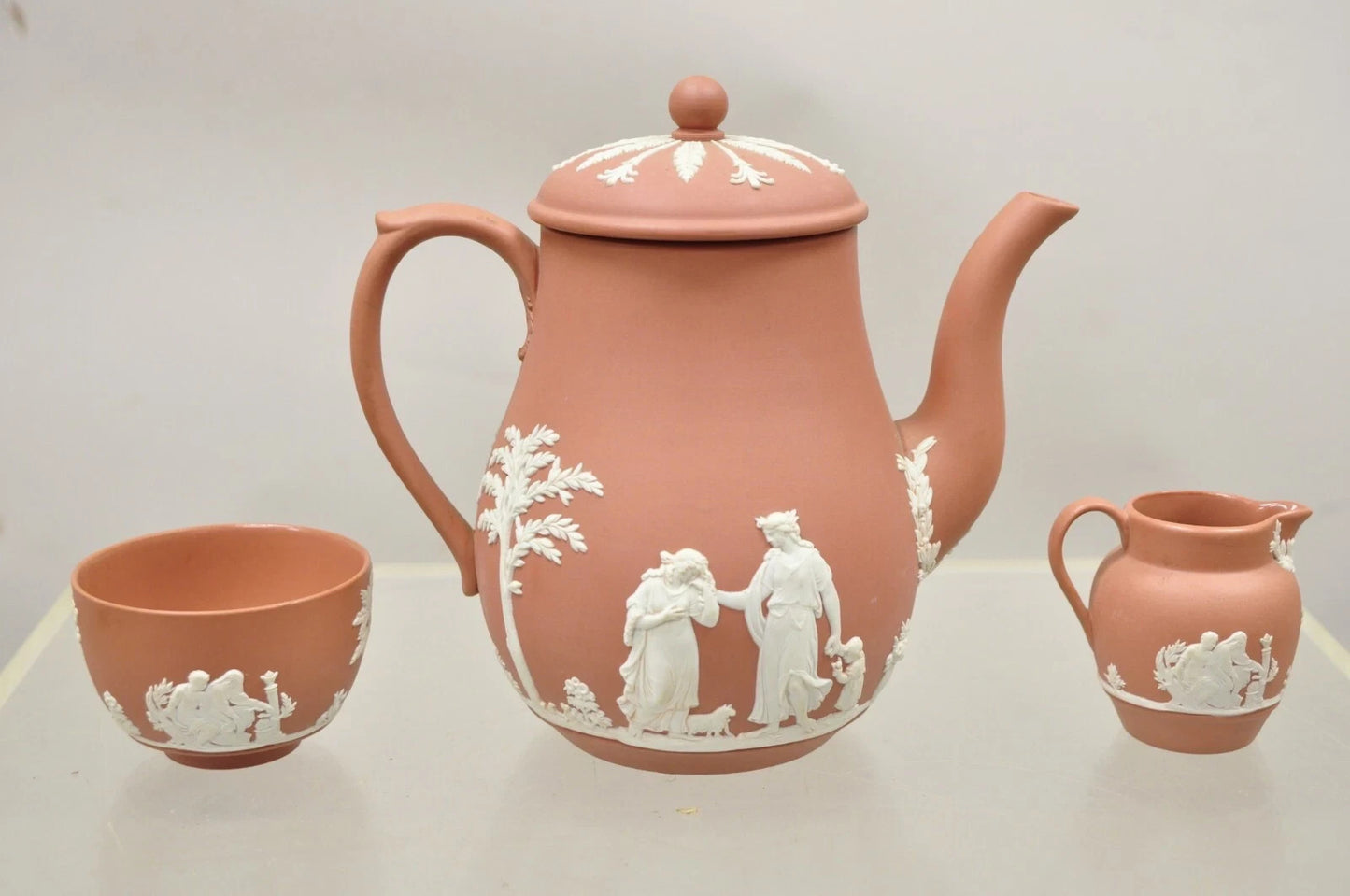 Wedgwood Terracotta Jasperware Miniature Tea Set Demitasse Cup & Saucer 14 pcs