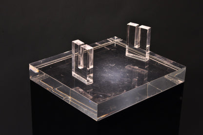 Vintage Mid Century Modern Clear Lucite & Black Acrylic Lighted Pedestal Stand