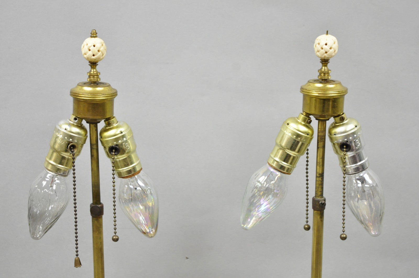 Antique Japanese Ceramic Beige Figural Dragon Vase Form Table Lamps - a Pair