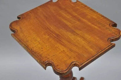 18th C. Federal Cherry Candle Stand Tea Table Tripod Pedestal Scallop Carved Top