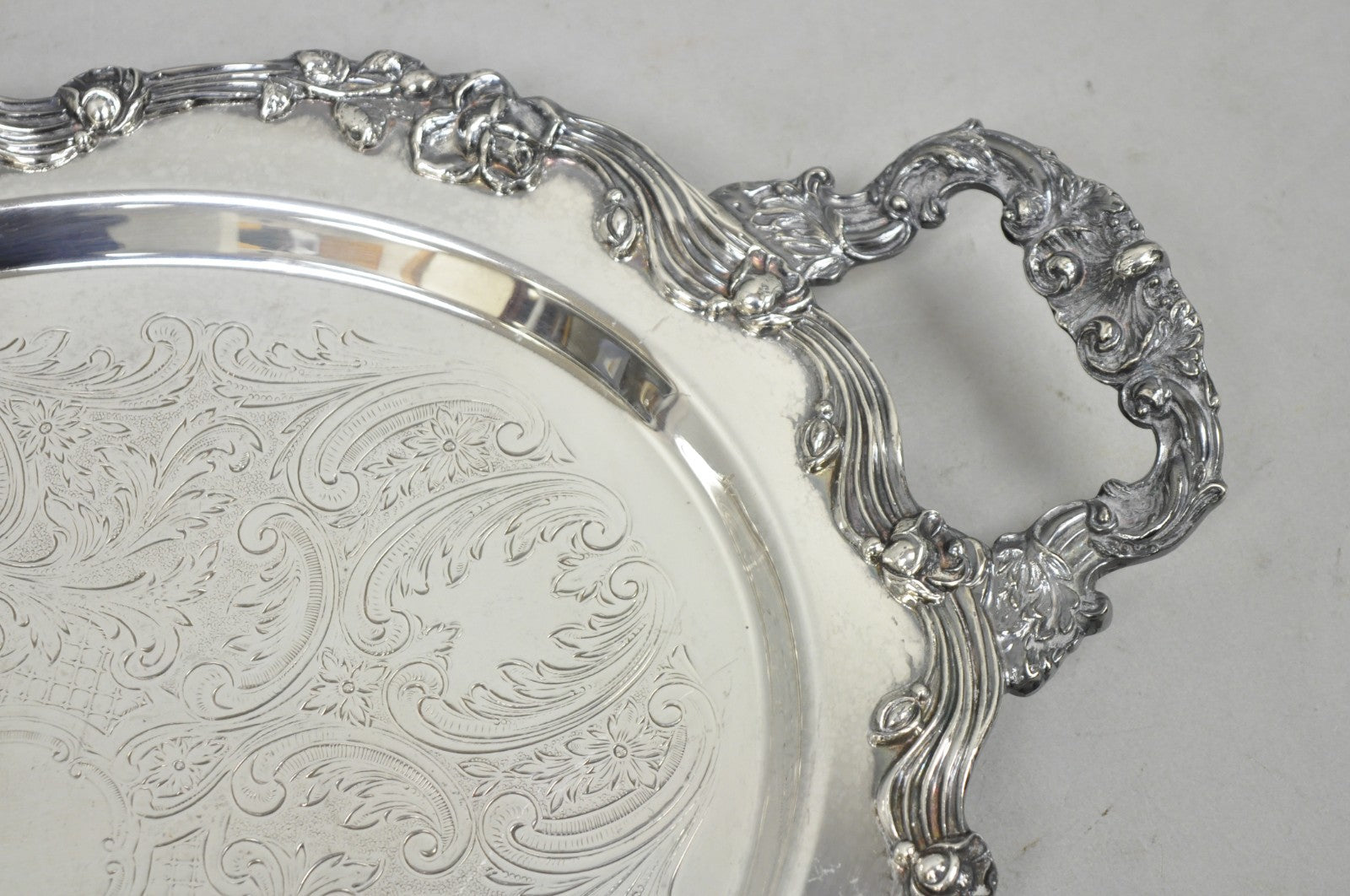 Vintage Sheffield English Victorian Oval Silver Plated Footed Bar Tray w/Handles