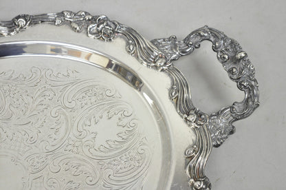 Vintage Sheffield English Victorian Oval Silver Plated Footed Bar Tray w/Handles