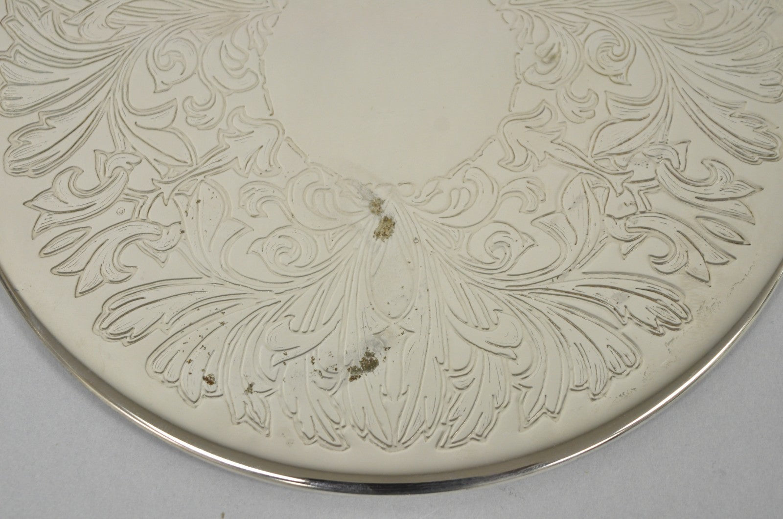 Vintage Mid Century Silver Plated 8" Round Leafy Scroll Design Pot Trivet