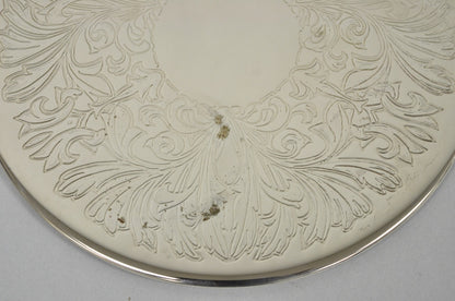 Vintage Mid Century Silver Plated 8" Round Leafy Scroll Design Pot Trivet