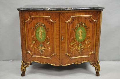 French Louis XV Adam Style Marble Top Kingwood Hand Painted Commode w/ Drawers