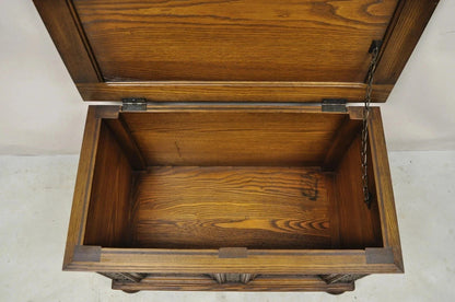 Antique Jacobean Oak Wood Figural Bust Carved Blanket Chest Trunk on Bun Feet
