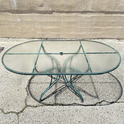 Vintage Woodard Wrought Iron Patio Dining Set w/ Long Oval Dining Table - 7 Pcs