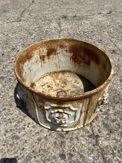 Vintage English Regency Cast Iron 20" Round Lion Heads White Garden Planter Pot