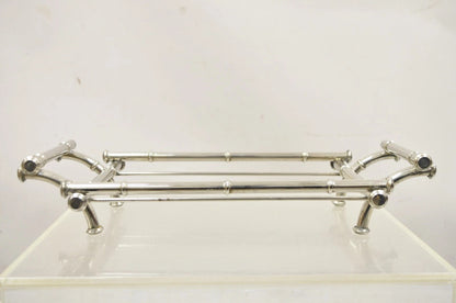 Vtg Italian Hollywood Regency Faux Bamboo Silver Plated Serving Platter Stand