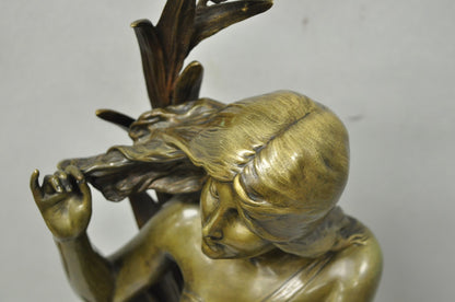 Antique Edouard Drouot (1859-1945) "La Rosse" French Bronze Sculpture of Woman