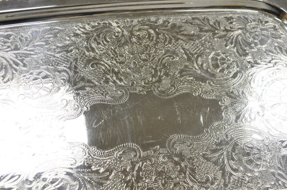 Vintage Oneida Victorian Silver Plated Etched Butlers Serving Platter Bar Tray