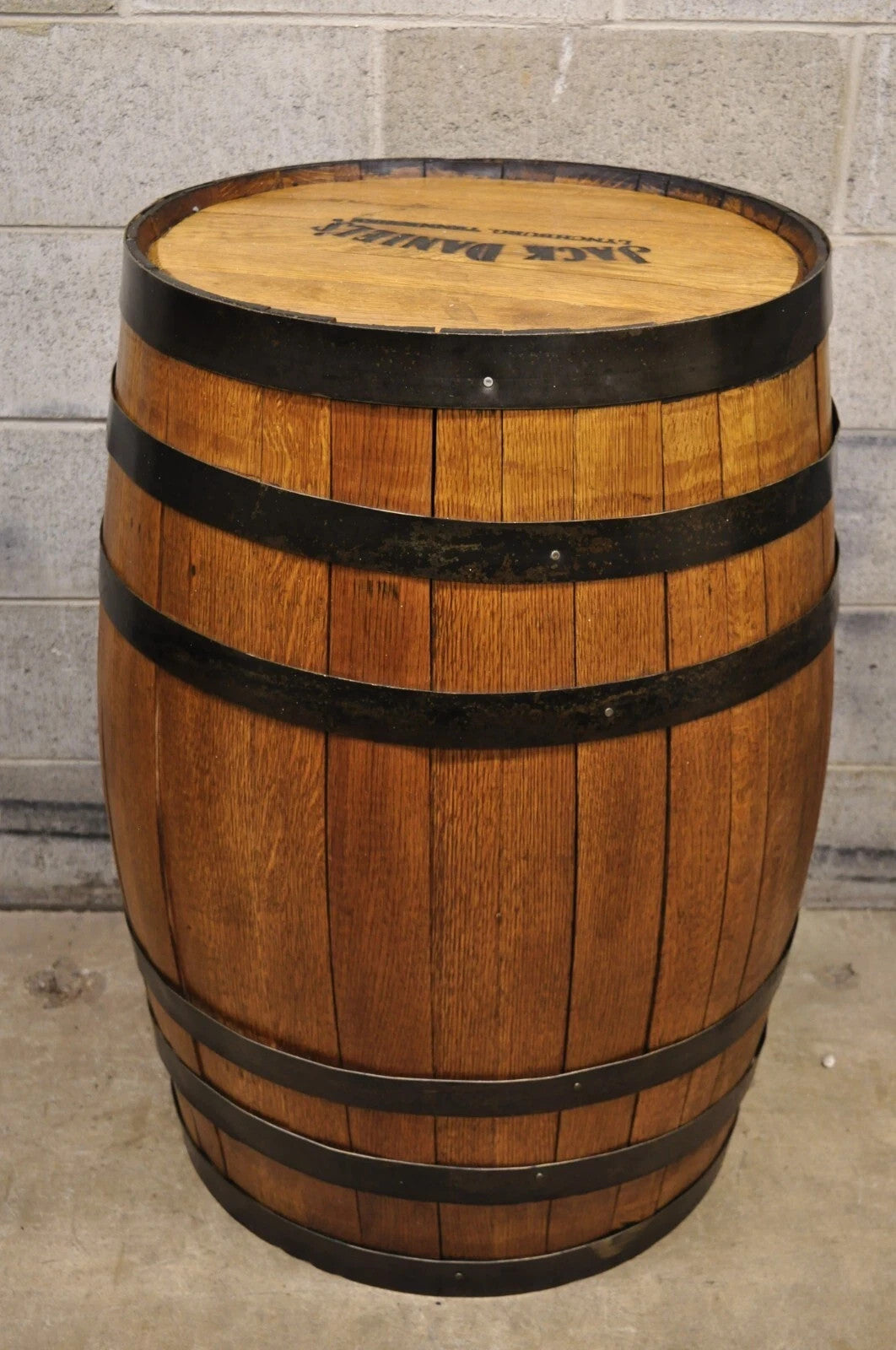 Jack Daniels Whiskey Barrel Engraved Oak Wood with Metal Bands