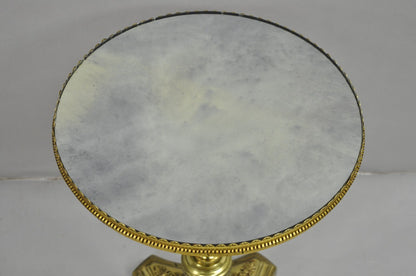 Antique French Victorian Solid Brass Round Glass Top Small Pedestal Side Table