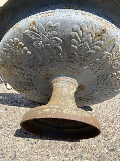 Vintage French Style Cast Iron Low and Wide 34" Round Outdoor Garden Planter