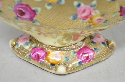 Antique Japanese Nippon Hand Painted Porcelain Gold Gilt Handle Moon Basket Vase