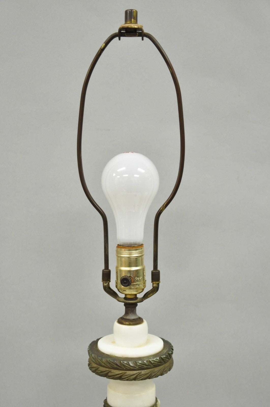 Antique Italian Classical White Carved Marble Empire Column Table Lamp