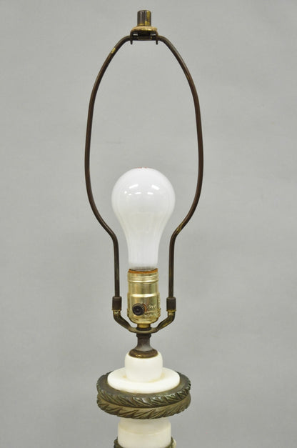 Antique Italian Classical White Carved Marble Empire Column Table Lamp