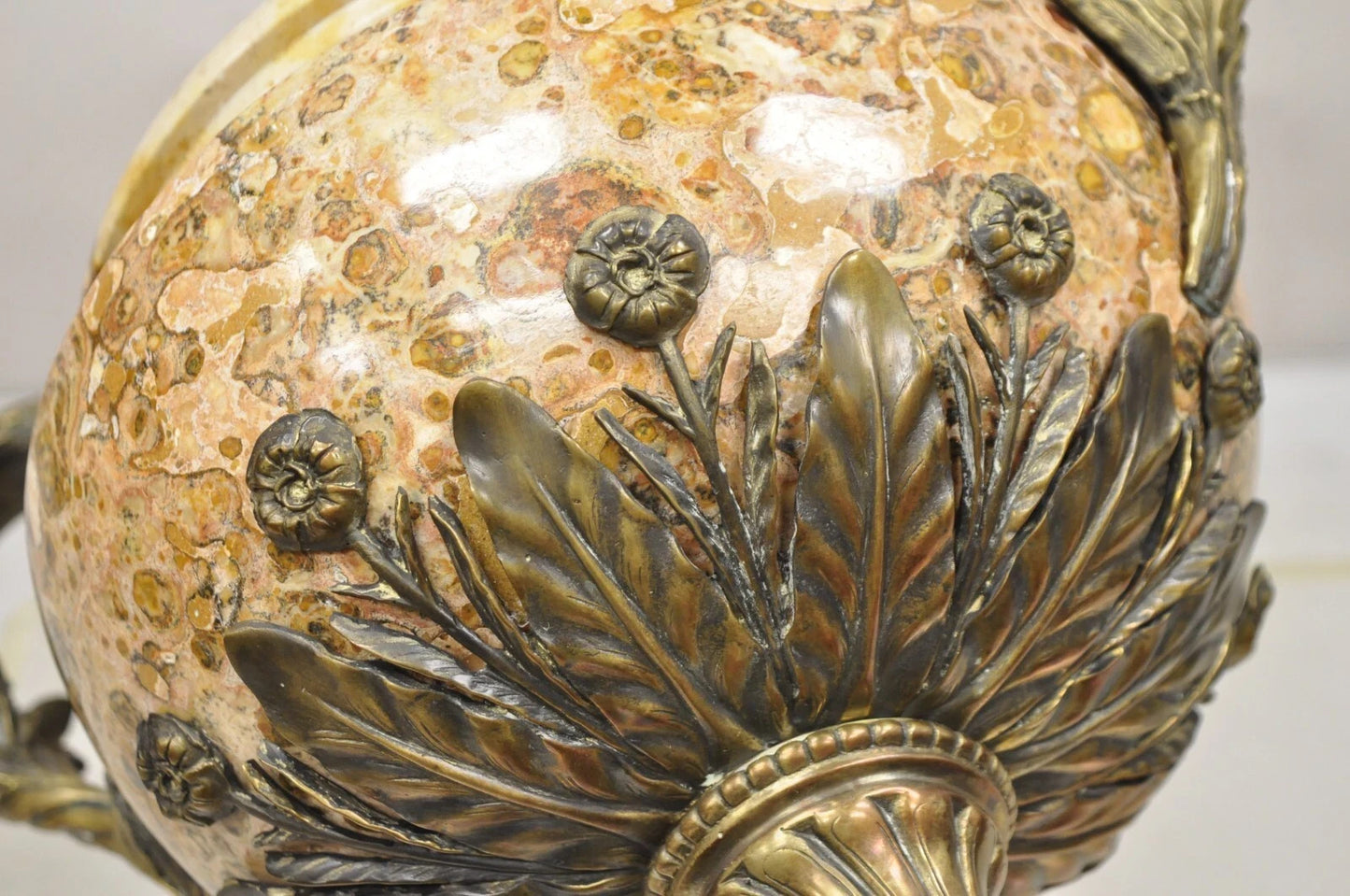 Vintage Bronze and Marble French Baroque Style Lidded Urn Centerpiece Cassolette