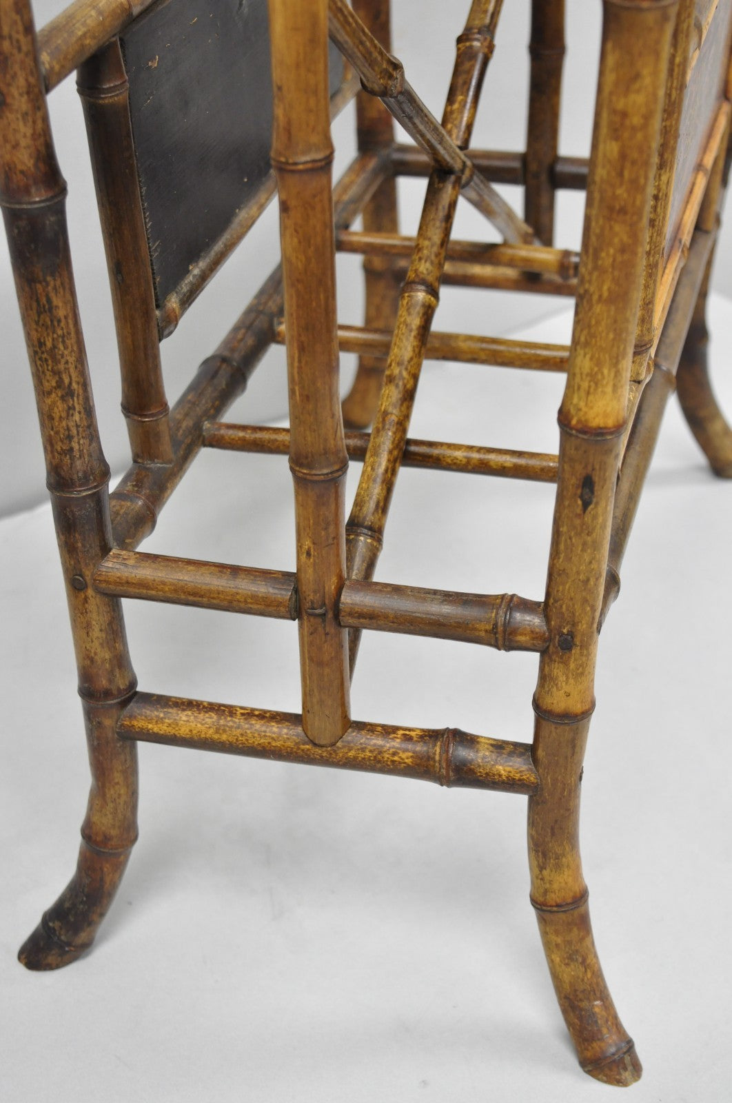 Antique English Victorian Bamboo Fretwork Canterbury Magazine Rack Stand