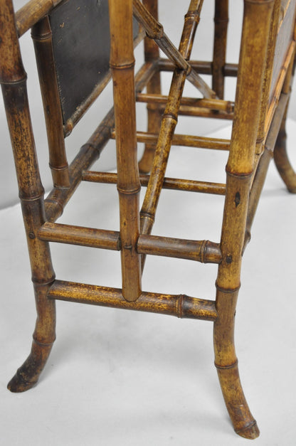 Antique English Victorian Bamboo Fretwork Canterbury Magazine Rack Stand