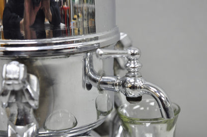 Vintage Art Deco Figural Chrome Metal Barware Samovar Decanter w/ Shot Glasses