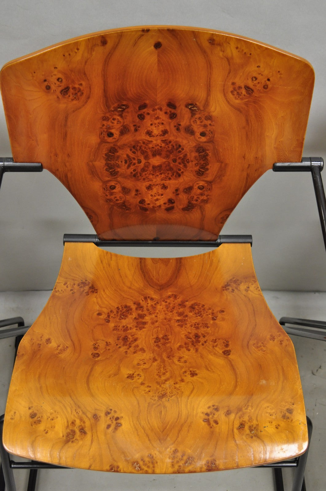 Josep Mora for Egoa Model 300 Mid Century Modern Burl Wood Arm Chair - Set of 4