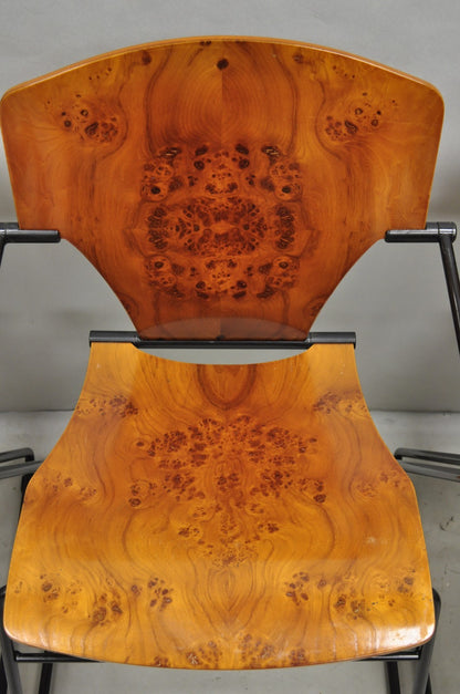 Josep Mora for Egoa Model 300 Mid Century Modern Burl Wood Arm Chair - Set of 4