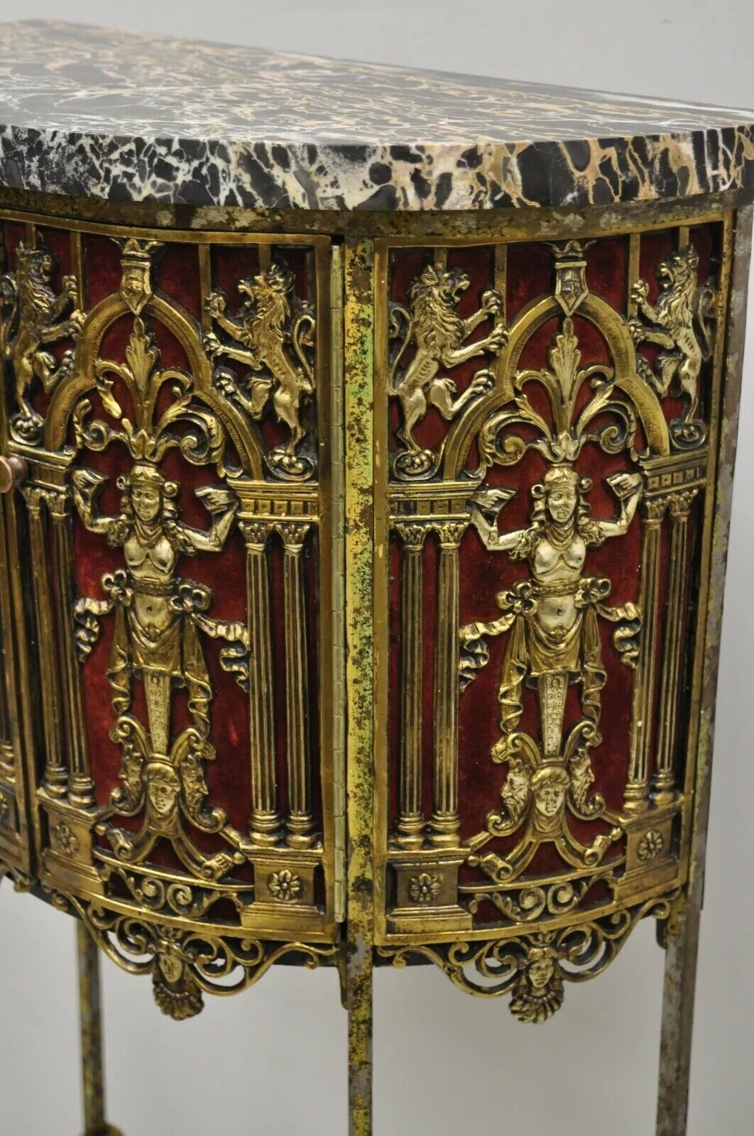 Oscar Bach Attributed Figural Bronze Marble Top Telephone Hall Stand with Chair
