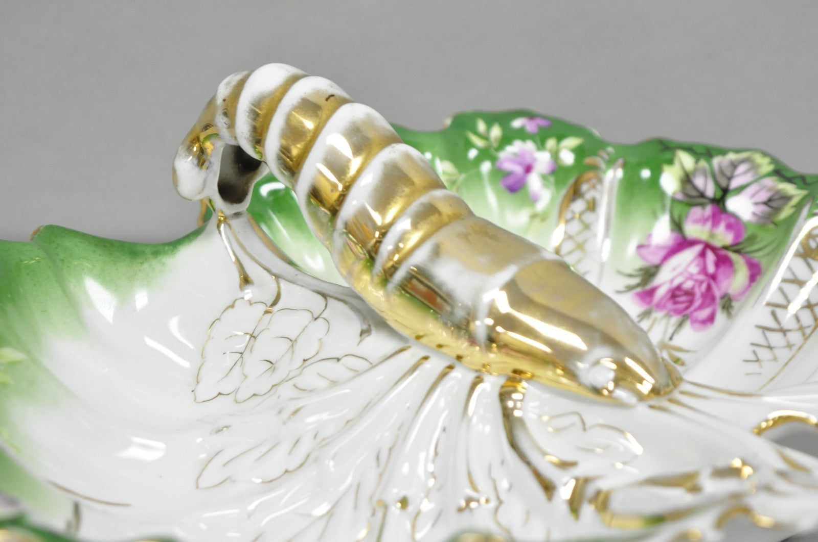 Antique Bavarian German Porcelain Gold Gilded Hand Painted Lobster Divided Dish