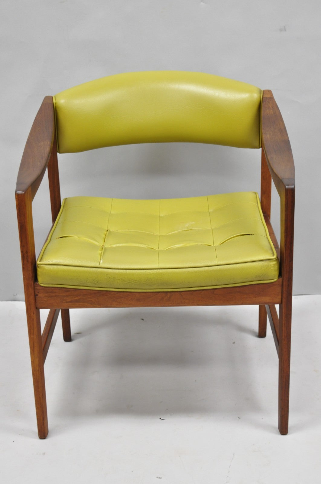 Vintage Ray Zimmerman for DUX Sculpted Walnut Green Vinyl Club Lounge Arm Chair