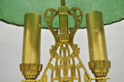 Antique Art Deco Art Nouveau Gold Gilt Metal Student Desk Lamp w/ Green Shade
