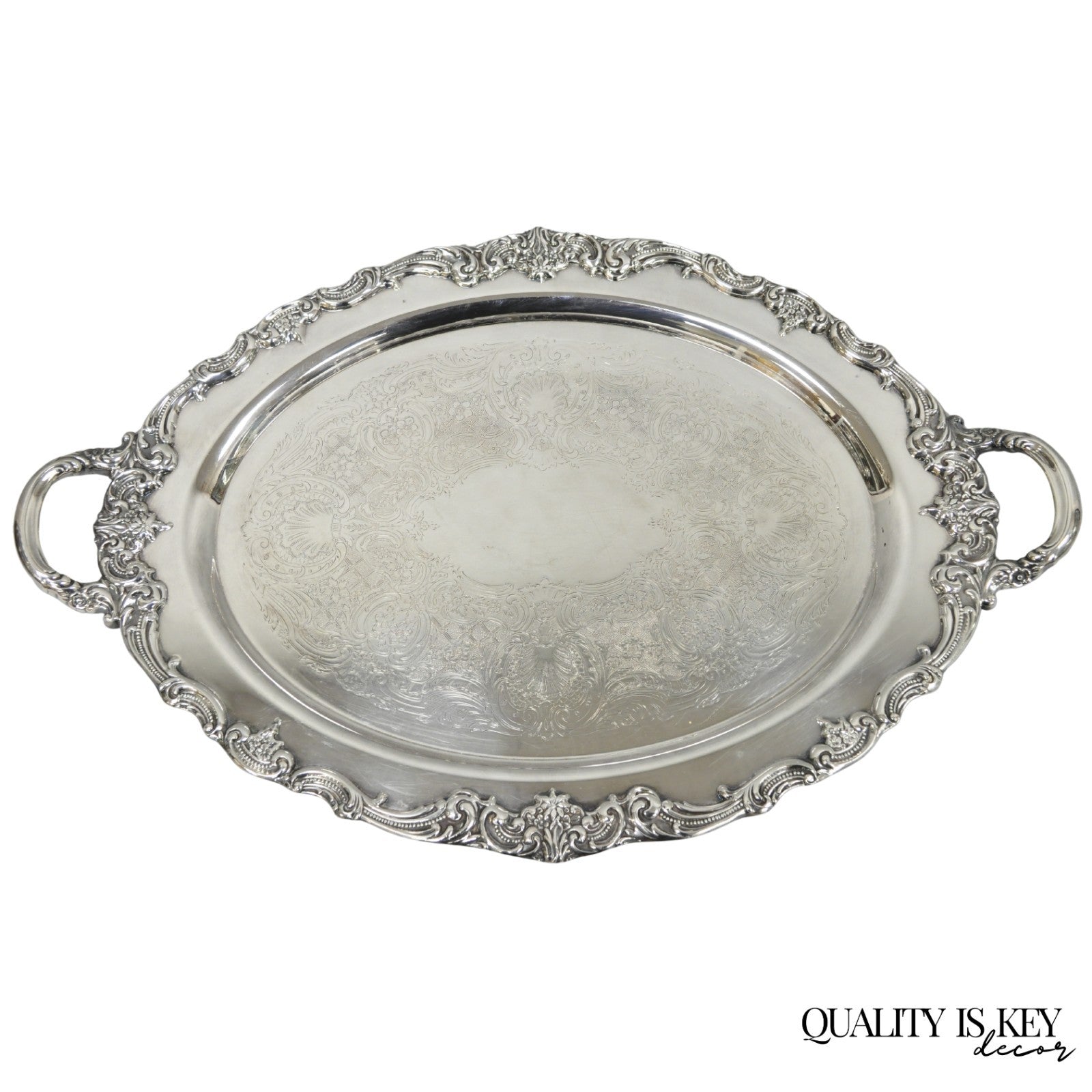 Vintage Reed & Barton 1955 Victorian Silver Plated Oval Bar Serving Platter Tray