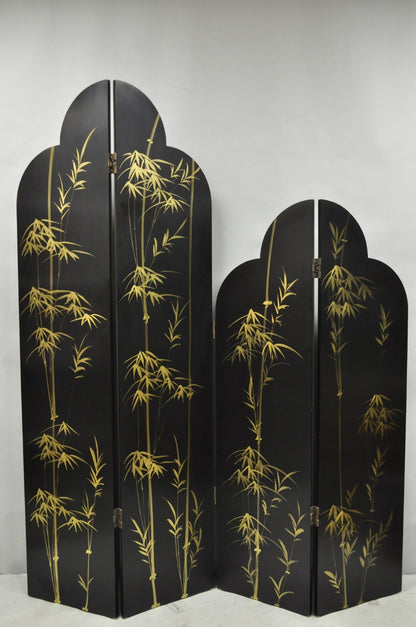 Decorator Chinoiserie Black Lacquer Oriental Painted 4 Panel Room Divider Screen