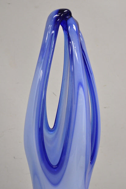 Vintage Murano Italy Mid Century Modern Blue Blown Glass 25" Centerpiece Vase