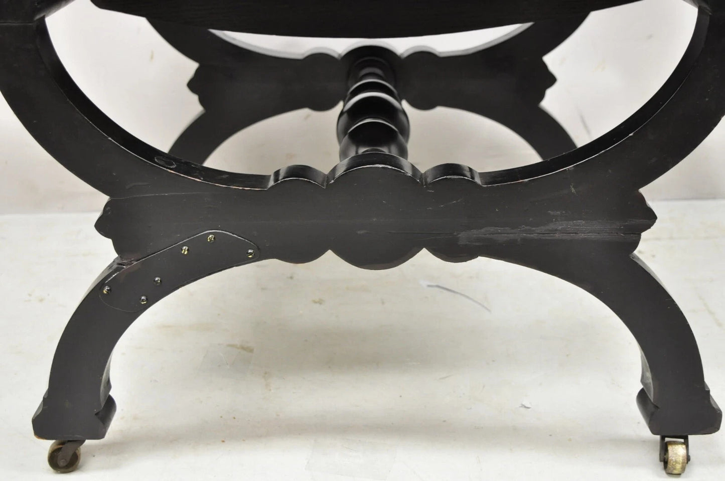 Antique Victorian Aesthetic Movement Ebonized Curule Throne Arm Chair with Lions