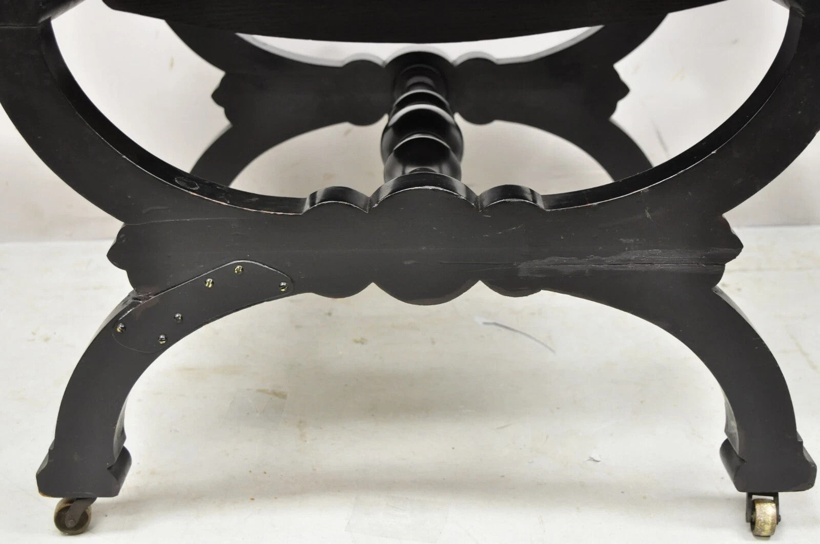 Antique Victorian Aesthetic Movement Ebonized Curule Throne Arm Chair with Lions