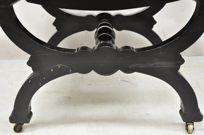 Antique Victorian Aesthetic Movement Ebonized Curule Throne Arm Chair with Lions