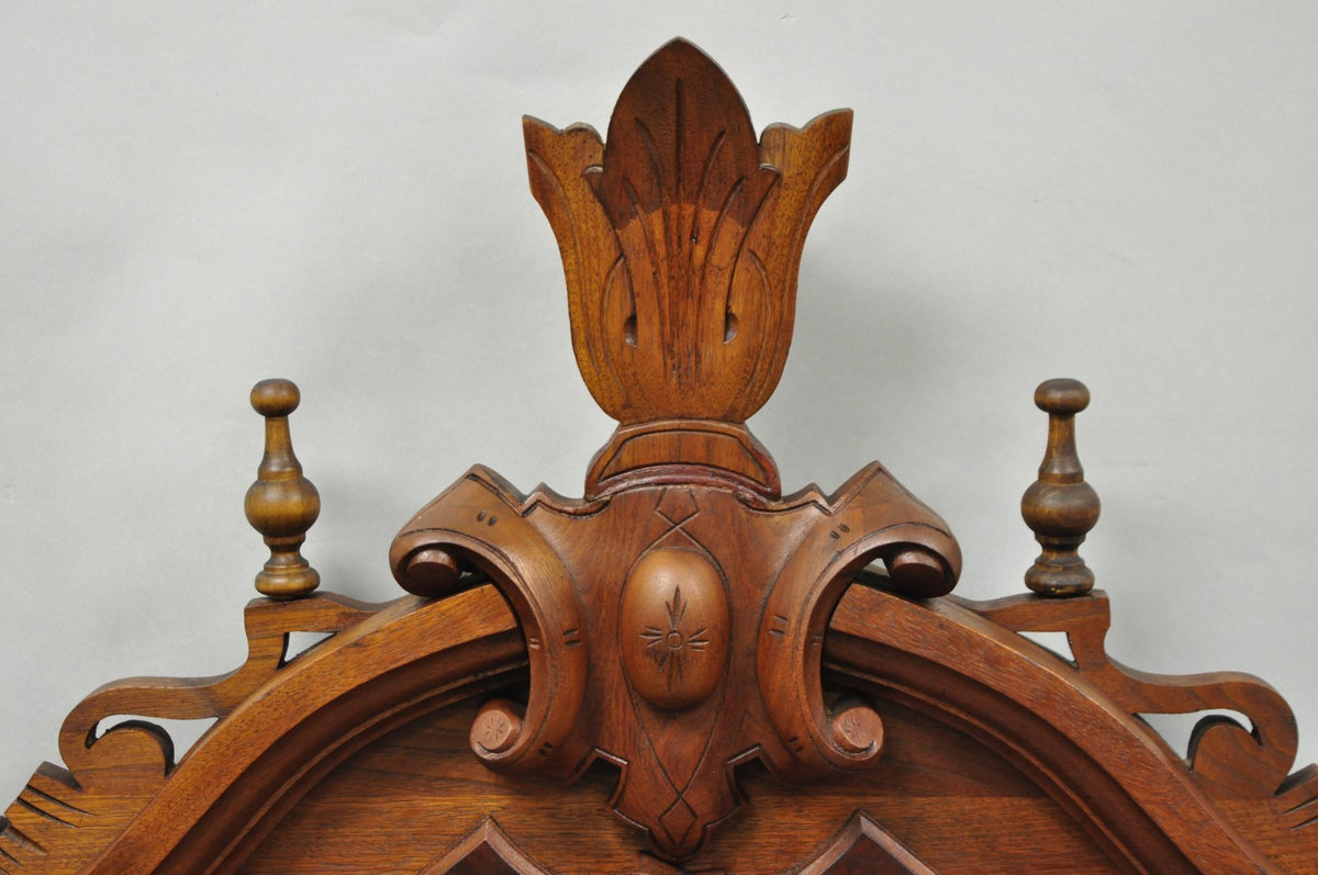 Antique Eastlake Victorian Carved Walnut Oval Mirror Sideboard Backsplash Shelf