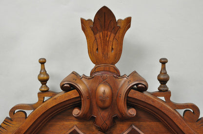 Antique Eastlake Victorian Carved Walnut Oval Mirror Sideboard Backsplash Shelf