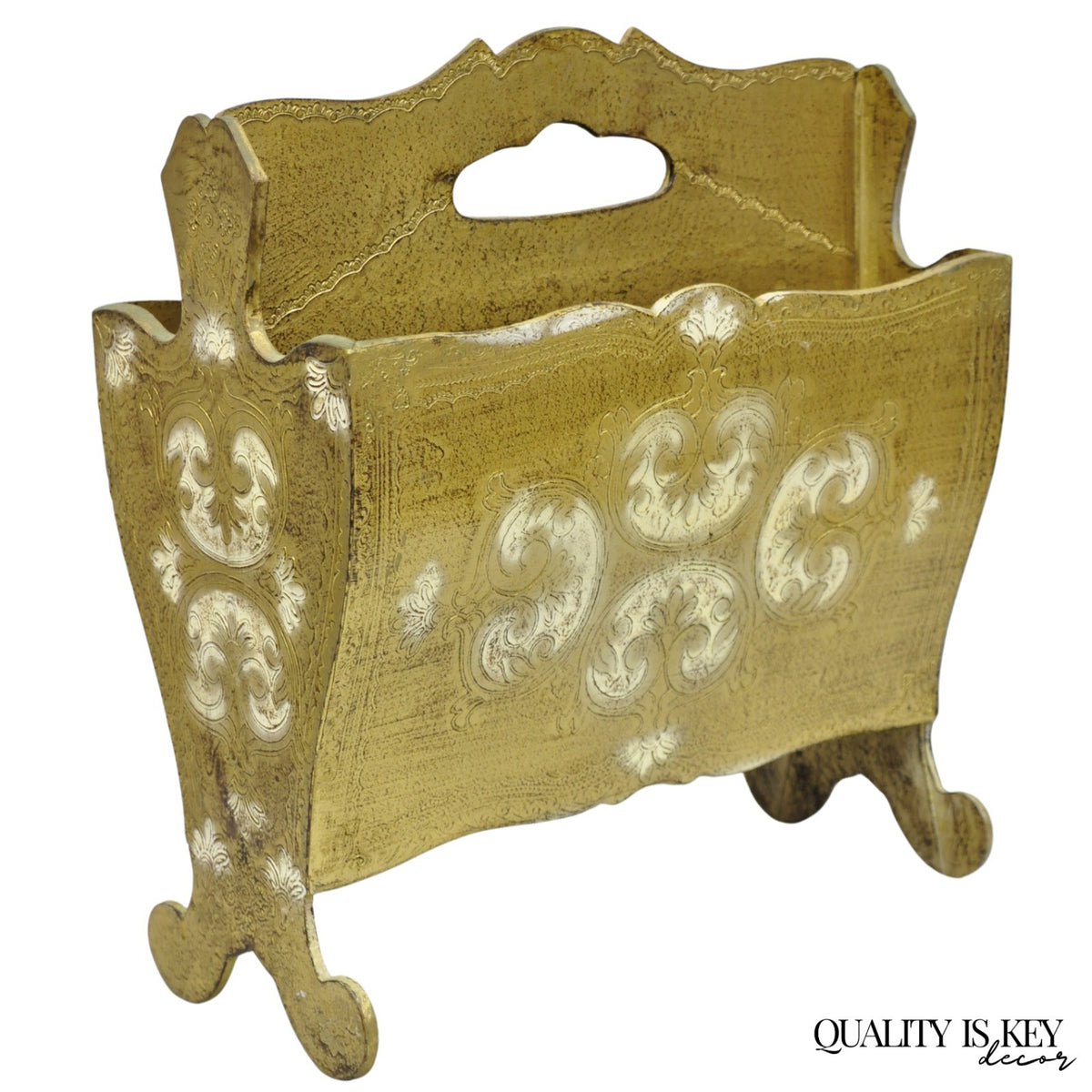 Vintage Italian Hollywood Regency Gold Cast Plastic Magazine Rack Stand