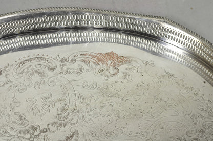 Vintage English Edwardian Silver Plated Oval Scalloped Gallery Bar Platter Tray