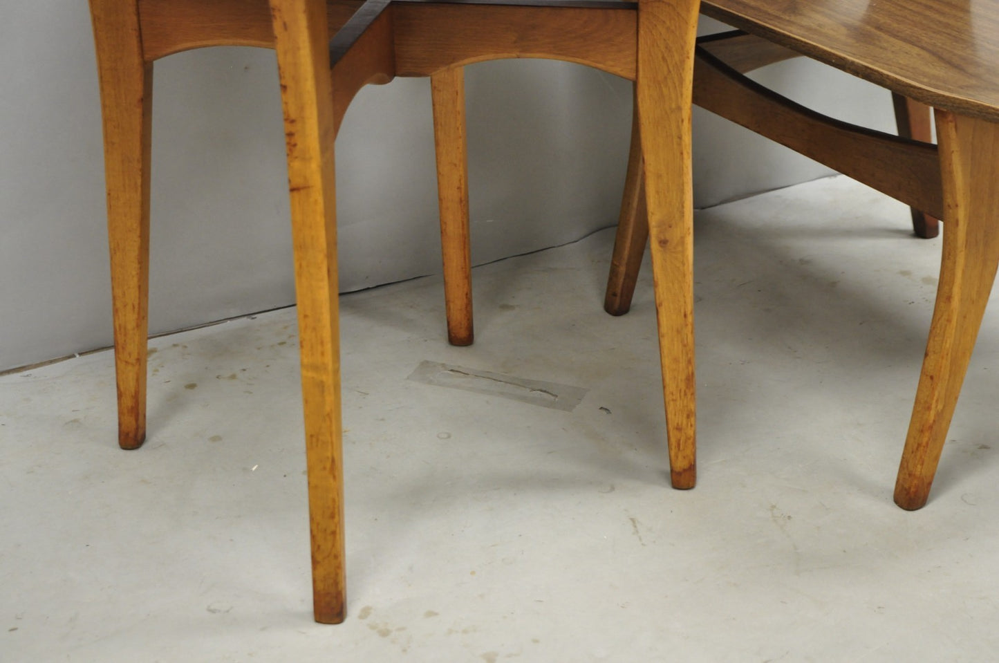Vintage Mid Century Modern Walnut & Formica Round & Step Side Table Set - 2 pcs