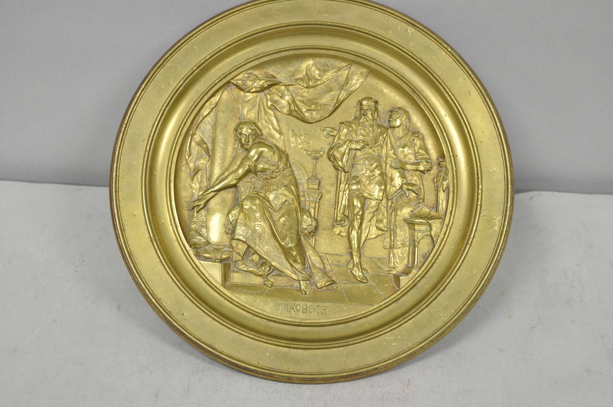 19th C. Emile Louis Picault Macbeth Bronze Relief Pedestal Compote Tazza Dish
