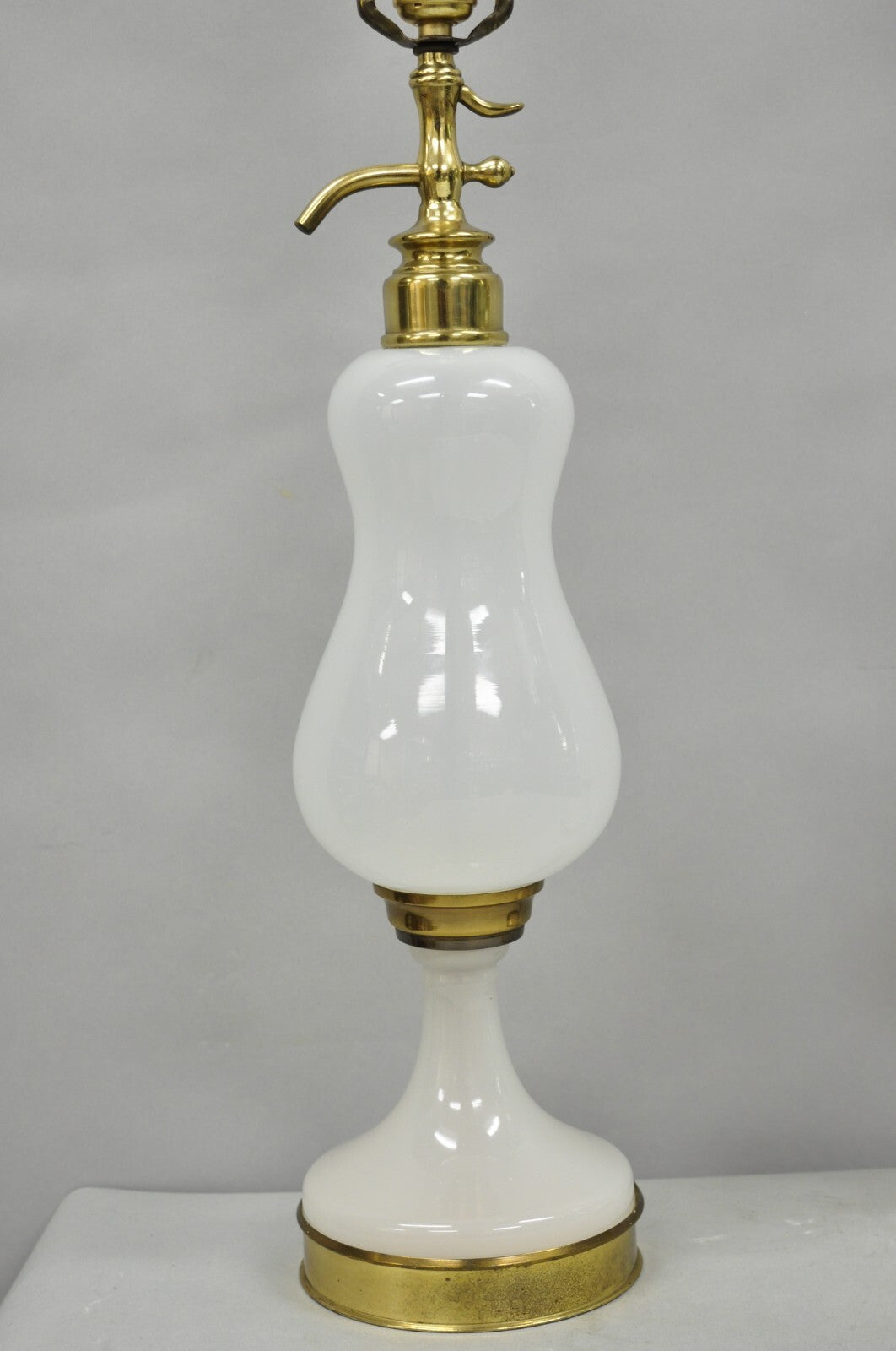 Mid Century Modern White Opaline Milk Glass Seltzer Bottle Table Lamps - a Pair