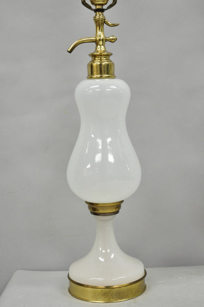 Mid Century Modern White Opaline Milk Glass Seltzer Bottle Table Lamps - a Pair