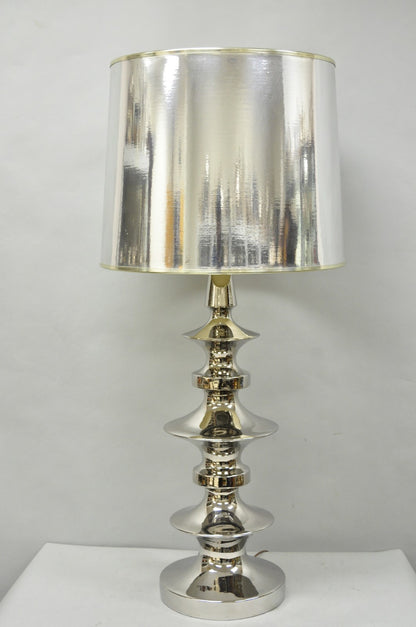 Vintage Italian Mid Century Modern Tall Sculptural Silver Ceramic Table Lamp